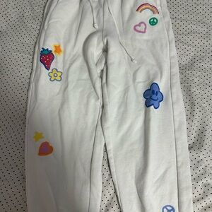White Sweatpants with Colorful Embroidery Pacsun